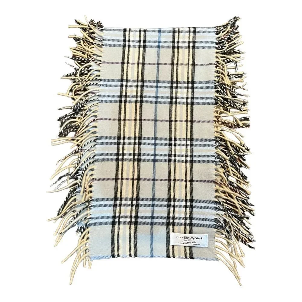 Preston & York Scarf Made in Germany Super Soft Fringe plaid blue/beige/black